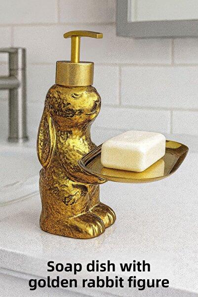 ARVALE Gold Soap Dish with Rabbit Figure | Modern & Artistic Bathroom Accessory