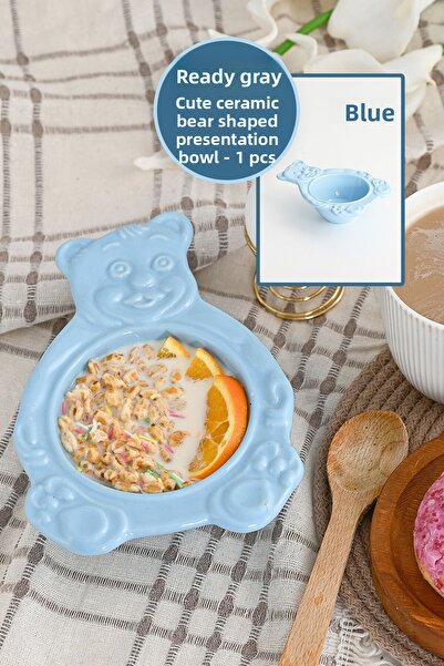 Anadolu Saray Blue Bear Shaped Handmade Ceramic Serving Bowl and Plate Serving Presentation Catering - 1 Pc