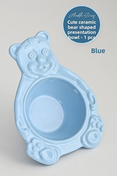 Anadolu Saray Blue Bear Shaped Handmade Ceramic Serving Bowl and Plate Serving Presentation Catering - 1 Pc