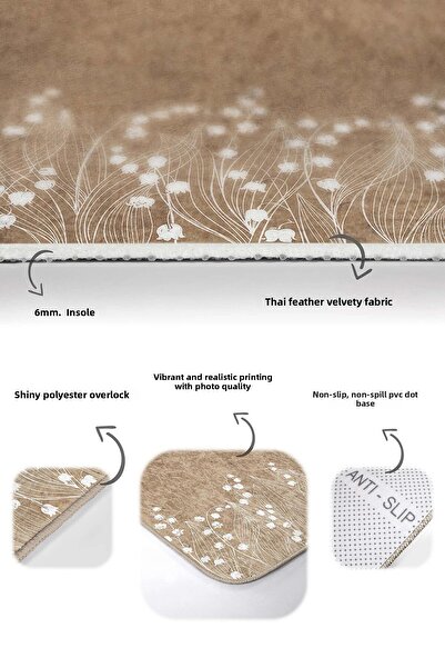 Realhomes Natural Pattern with White Flowers on Beige Floor 2-Piece Non-Slip Base Washable Bathroom Mat Set
