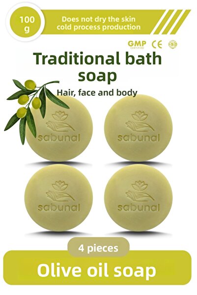 sabunal صابون زيت الزيتون 4 قطع - صابون الحمام التركي بزيت الزيتون البكر الممتاز