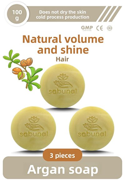 sabunal صابون زيت الأرغان 3 قطع - صابون طبيعي للشعر اللامع والكثيف