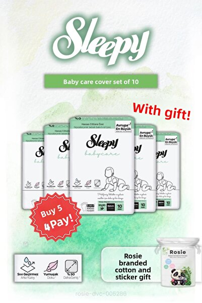 Sleepy اشتري 5 واحصل على 4 غطاء للعناية بالطفل من بيبي كير، 10 قطع وهدية من قطن روزي