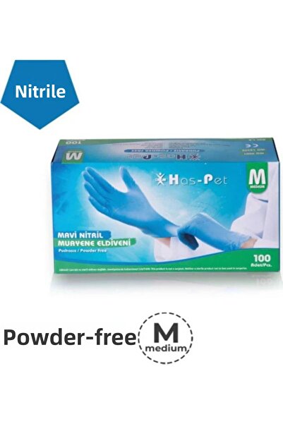 Has-Pet قفازات جراحية قفازات النتريل الزرقاء 100 قطعة 1 قطعة قفازات الفحص مقاس M
