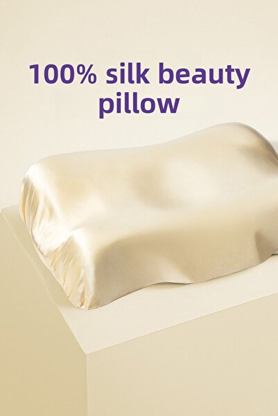 Beauty Pillow Anti-Wrinkle Orthopedic Beauty Pillow - Beige 100% Silk With Case