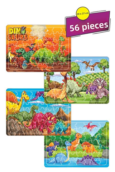 Leelii Tasarım Dinosaurs Series 56 Piece Wooden Puzzle Jigsaw Puzzle Set of 4