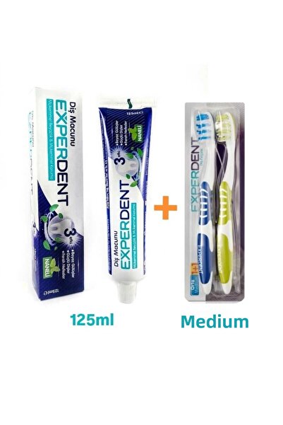 EXPERDENT معجون أسنان مبيض + فرشاة أسنان متوسطة 2 قطعة