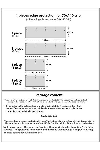 Bebek Özel 70x140 Ecru Cream Baby Kids Crib - 100% Cotton, 4 Piece Protection Set