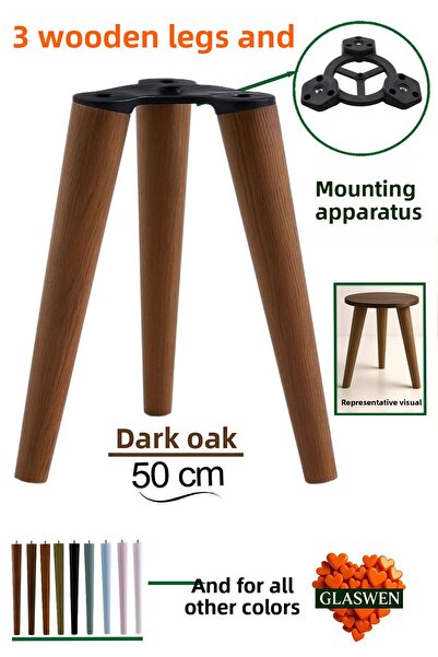 GLASWEN 3 bucăți picioare din lemn 50 cm stejar închis cu șuruburi M8 accesor...