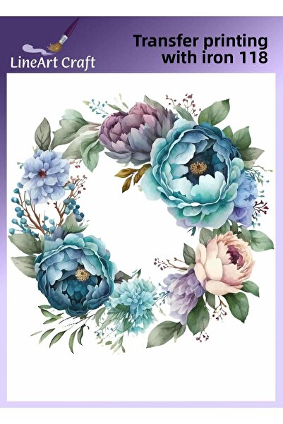 LİNEART طباعة نقل بالحديد على شكل زهرة فيروزية ونقل القماش رقم: KMŞ118-18x20cm