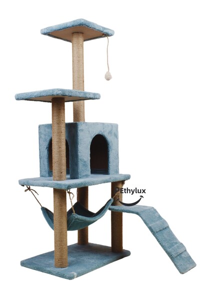 Petilux Multi-Purpose Multi-Tier Cat Play & Activity House with Rest Hammock Nest Scratching Post