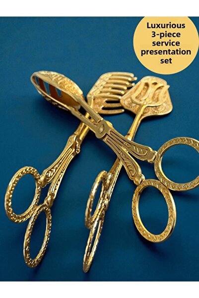 CHANCE GİFT Luxury 3-Piece Tongs Serving Presentation Set Metal Serving Spoon/Serving Tongs/Serving Fork for Stylish Tables