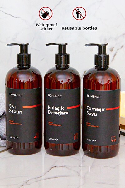 homence Υγρό σαπούνι Απορρυπαντικό Πιάτων Απορρυπαντικό Πλαστικό Σετ Μπουκάλι με Ετικέτα Amber Soap Dispenser 500ml