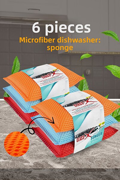 grimorlife 6 Pieces Microfiber Fiber Dish Sponge – Durable and Hygienic Cleaning Sponge Set