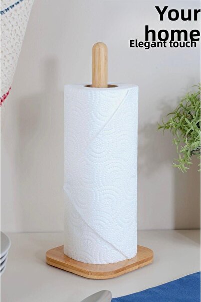 EVİMDM Bamboo Paper Towel Holder – Kitchen Organizer with Non-Slip Base