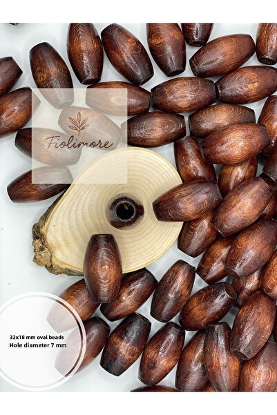 Fiolimore 32x18 мм кафява овална дървена мъниста (50 грама, 15 броя) Диаметър...