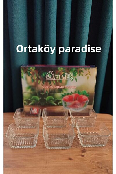 ORTAKÖY CENNETİ 6Pcs Square Elysia Model Glass Bowl Stylish Appearance Volume 200 Cc Mouth 9.5 cm Height 4.5 cm Base 8 cm