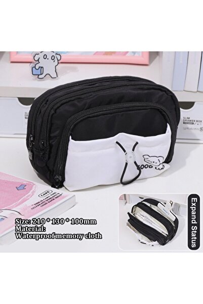 Kawaii Best Day Θήκη για στυλό μεγάλης χωρητικότητας με 3 θήκες, χαριτωμένη μαύρη