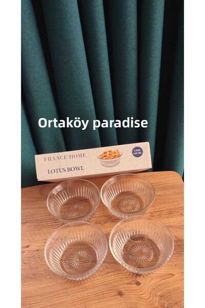 ORTAKÖYCENNETİ 4 قطع وعاء زجاجي كبير الحجم جودة 345 سم مكعب حجم الفم عرض 12 سم ارتفاع 9 سم