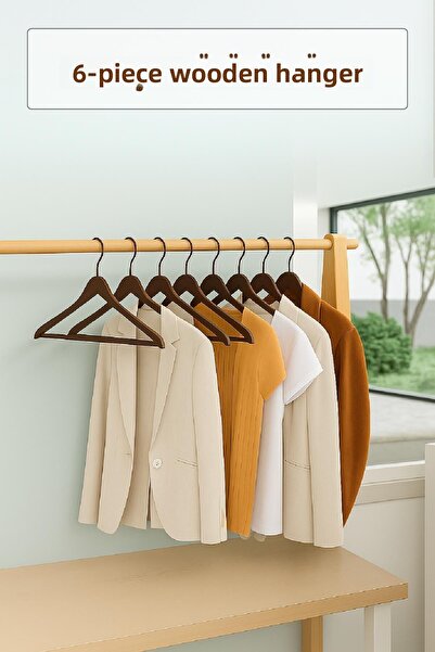 EWs 6 قطع شماعات خشبية مظهر بني 44 سم