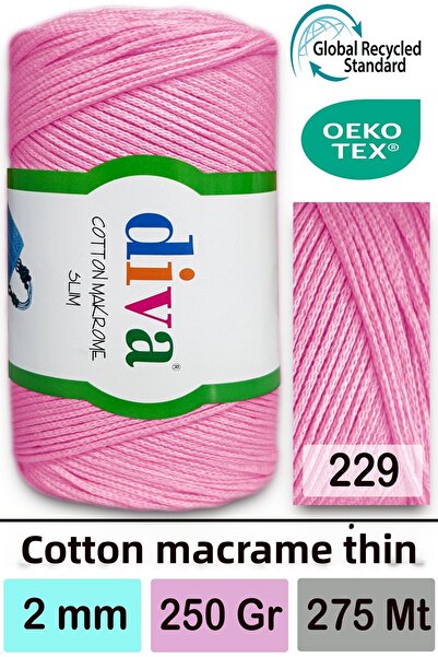 Diva İplik Diva Bumbac Macrame Subțire 229 Roz