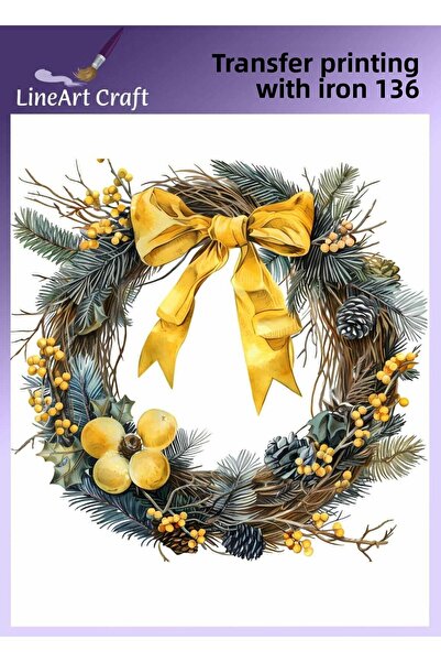 LİNEART Yellow Ribbon Door Ornament Patterned Iron-On Transfer Printing & Fab...