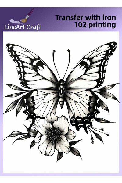 LİNEART طباعة نقل على شكل فراشة بالكي ونقل القماش رقم: KMŞ102-18x20cm