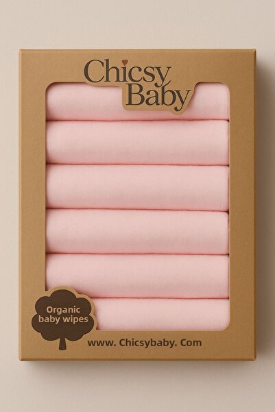 Chicsy Baby Organic Cotton Baby Girl Handkerchief Set of 6 Soft Newborn Towels in Pink Tones 35X30 cm
