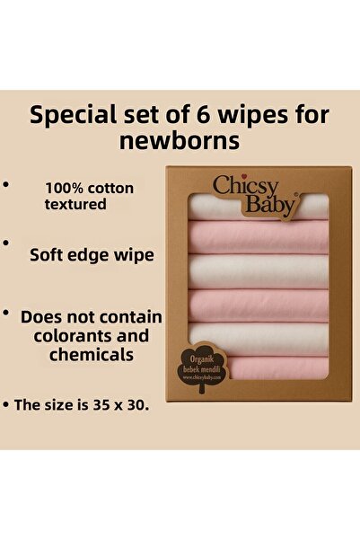 Chicsy Baby Organic Cotton Baby Girl Handkerchief Set of 6 Soft Newborn Towels in Pink Tones 35X30 cm