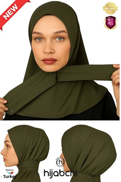 hijabchi Αθλητικό χιτζάμπ με κουμπώματα - Πρακτικό χιτζάμπ με κουμπώματα - Χιτζάμπ για πισίνα και θάλασσα - Χακί