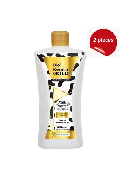 Bio Keratin Gold شامبو حليب وبروتين لتكثيف الشعر خالي من الكبريتات 700 مل 2 قطعة
