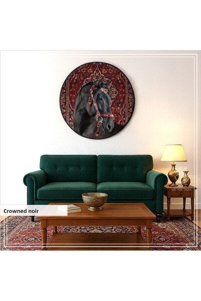 Tablomtr Digital Printed Metal Framed Glass Single Round Decorative Table -Crowned Noir