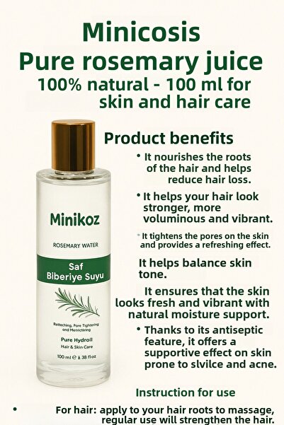 Minikoz ماء إكليل الجبل النقي لتطويل الشعر وتقليله وترطيب البشرة بشكل طبيعي