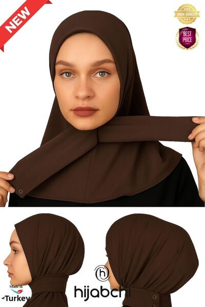 hijabchi Αθλητικό χιτζάμπ με κουμπωτά - Πρακτικό χιτζάμπ με κουμπωτά - Χιτζάμπ για πισίνα και θάλασσα - Πικρό καφέ