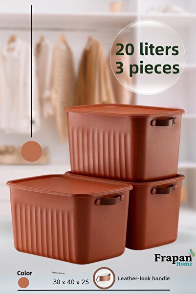 Frapan Home 3 Pieces 20 Lt Multi-Purpose Organizer Box with Lid Inside Cabinet Bathroom Kitchen Organizer