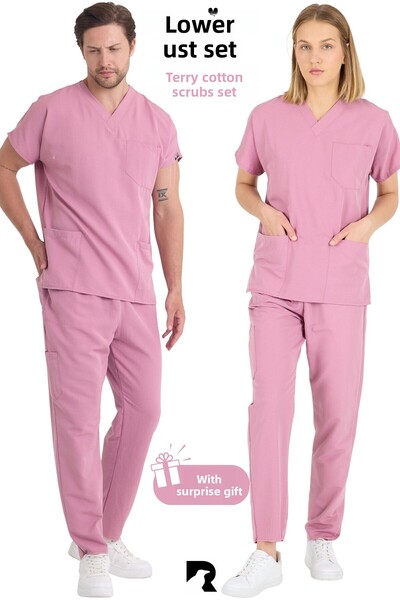 KARGA ÜNİFORMA Uniforme medicale unisex din bumbac Terry Dusty Rose pentru as...