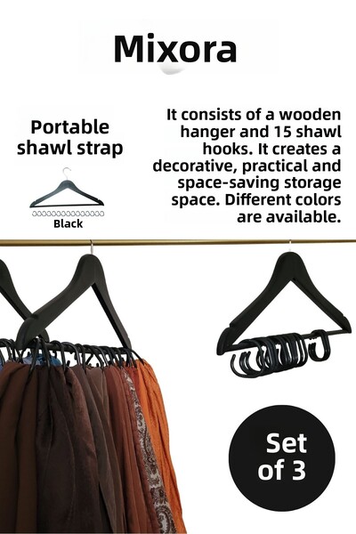 Miksora مجموعة من 3 - حامل شال محمول (أسود)