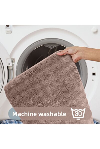 Bestekar Puffelle Embossed Coffee Large Size Non-Slip Modern Washable Soft Double Bath Mat Set