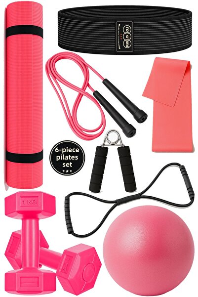 Tosima Set Pilates și fitness din 9 piese – Covoraș de pilates de 6 mm, gante...