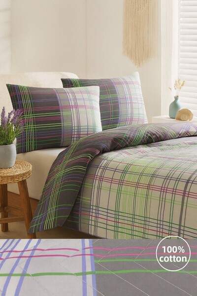 Evimcim 100% Cotton Ranforce Single Quilted Duvet Cover Set Checkered Pattern (Gift Boxed)