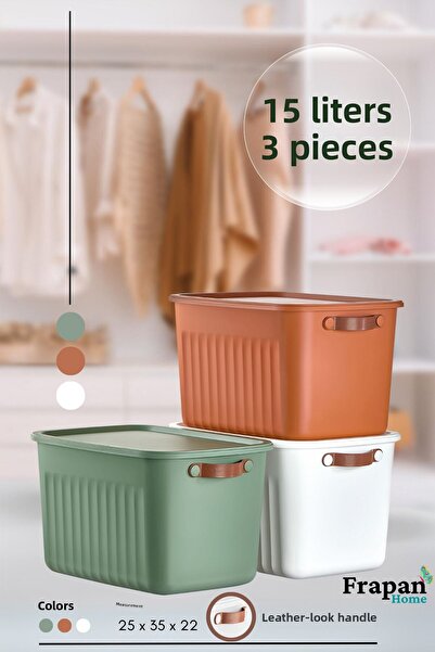 Frapan Home 3 Pieces 15 Lt Multi-Purpose Organizer Box with Lid Inside Cabinet Bathroom Kitchen Organizer