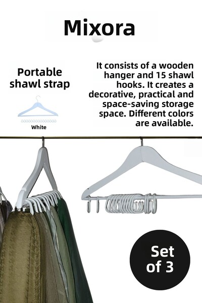 Miksora مجموعة من 3 - حامل شال محمول (أبيض)