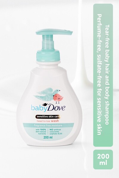 Dove شامبو للشعر والجسم للأطفال، خالي من العطور والكبريتات، غير مسبب للحروق، ...