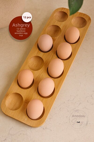 Anadolu Saray 12-Piece Bamboo Wooden Egg Bowl – Tezah Top Egg Bowl for Natural and Stylish Breakfast Presentations