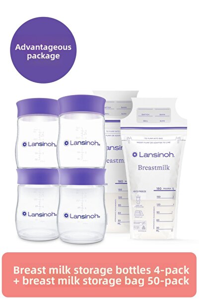 Lansinoh Breast Milk Storage Bottles 4 Pieces + 50-Piece Milk Storage Bag Advantage Package