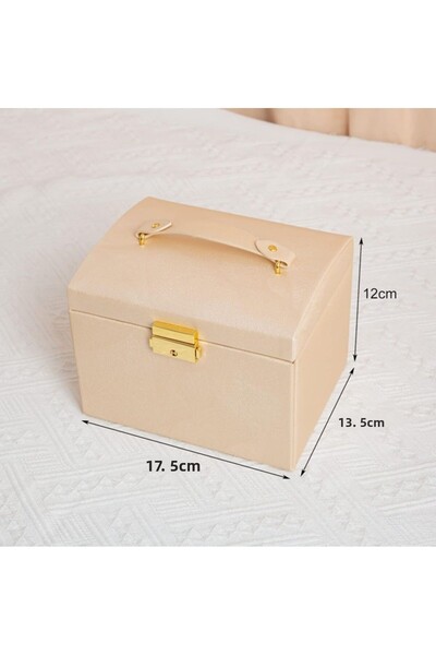 newnet صندوق مجوهرات مع مرآة و2 درج لطاولة المكياج مع قفل - منظم مجوهرات ذهبية MDL-14