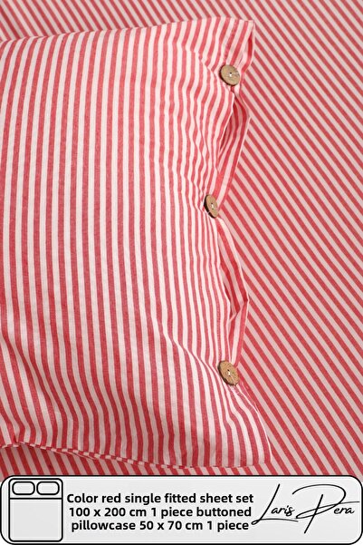 Larispera Single Fitted Sheet Set Cotton Yarn Dyed 100X200Cm Buttoned Pillowcase (50X70Cm1Piece)