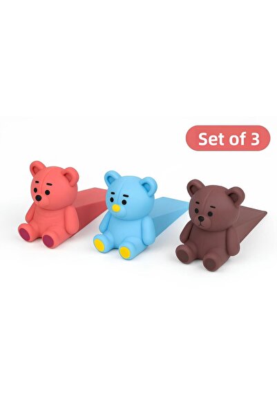 GEZEGENX Комплект от 3 броя спирачки за врати Teddy Bear Сладък, надежден, естетичен и функционален държач за врати Синьо-розово-кафяво