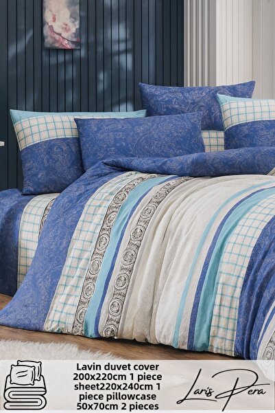 Larispera طقم غطاء لحاف مزدوج من القطن بطباعة رانفورس مقاس كينج