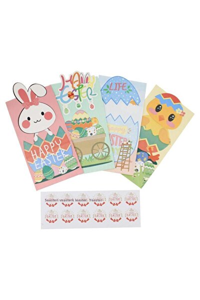mutlu adım 24 Pieces 12X20,5Cm Rabbit Easter Paper Bag with Sticky Sticker Bag